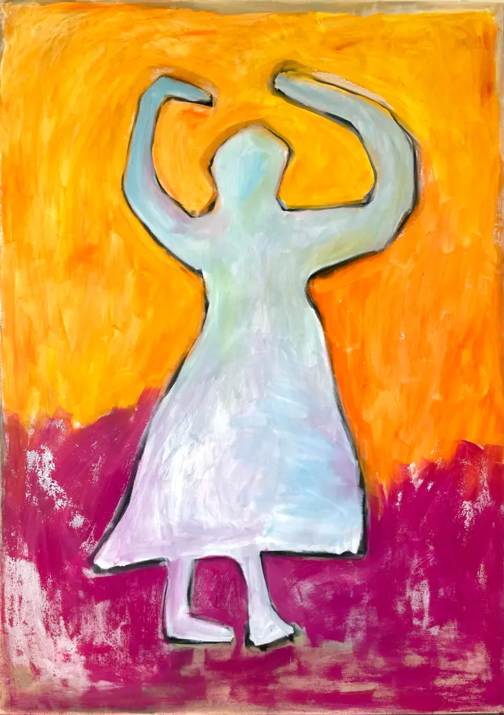 Woman on fire, painting by Lou Baltasar, acrylic on canvas